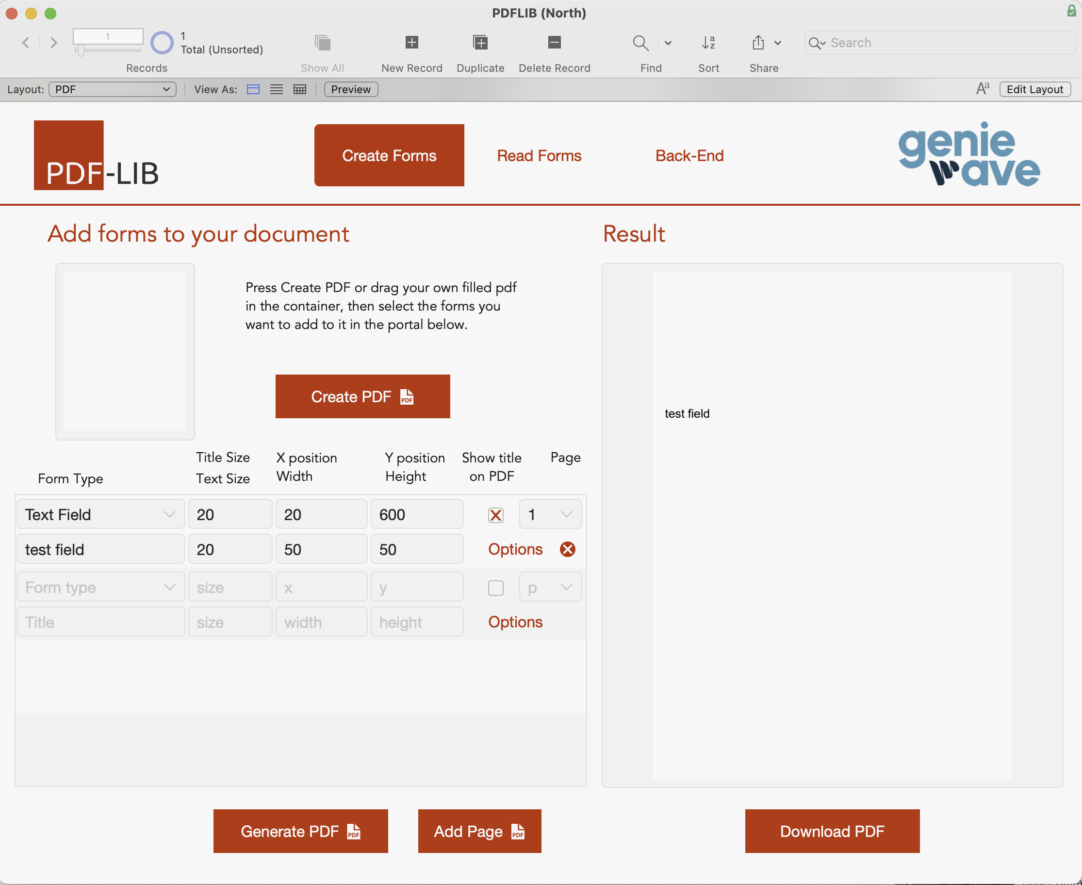 Screenshot from PDF-LIB FileMaker Integration